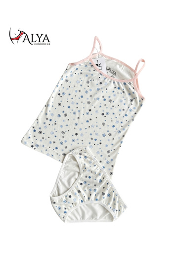 ALYA UNDERWEAR Girl's Printed Rope Strap Tank Top and Slip Set