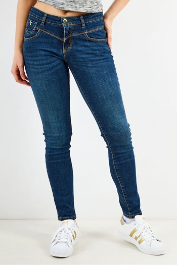 ONE STEP Women Slim Fit Washed Stretchable Denim Jeans, Navy