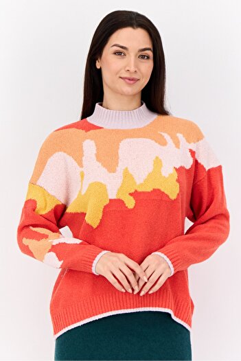 Esprit Women Mock Neck Allover Printed Sweater, Multicolour