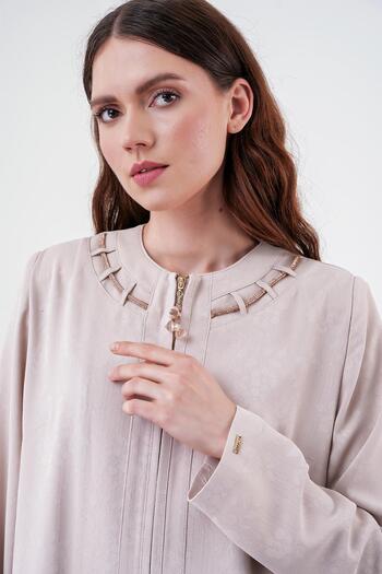 Zühre Beige Overcoat with Judge Collar Accessory Detail 13497