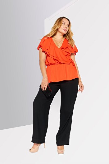 Ralph Lauren Women Cowl Neckline Short Sleeves Plain Top, Tangerine