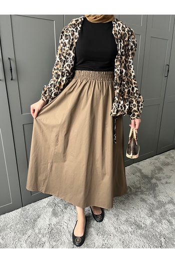 MY QILAM Number 10 Fashion Women's Mink Waist Elastic Poplin Flare Skirt with Pockets 10Nmr180
