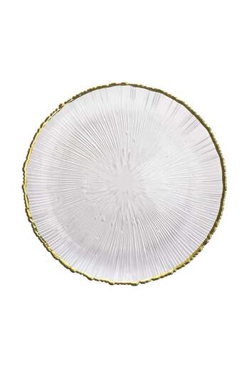 PUFO Farfurie mare elegantă din sticlă aurie pentru desert, aperitive, 33 cm