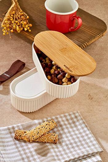 Eco Lounge Lunch Box with Wooden Lid Set of 2 Diet Nutrition Box Bamboo Storage Container