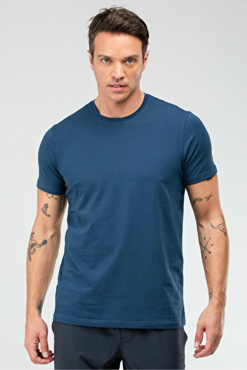 speedlife Petrol Regular Cotton Crew Neck Short Sleeve Basic Men's T-Shirt Xf1708