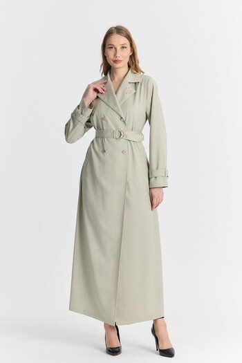 Zühre Double Breasted Collar Belted Beige Overcoat 13787