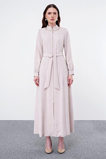 Zühre Beige Topcoat with Belted Accessory Detail 13488