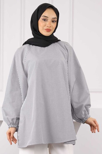 İmajButik Smoked Balloon Sleeve Striped Tunic