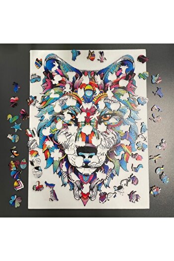 zola Colorful wolf wooden puzzle, 170 animal pieces, 38x27 cm, with bag and storage box