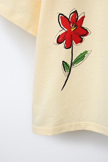 The Champ Clothing Çiçek Baskılı Kız Çocuk %100 Pamuk Tişört