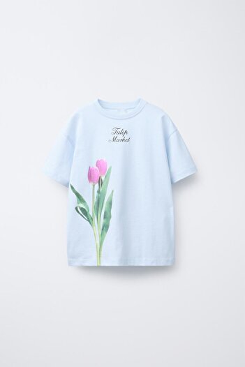 The Champ Clothing Lale Çiçek Baskılı Kız Çocuk %100 Pamuk Tişört