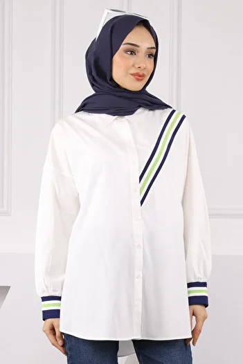 İmajButik Ecru Color Blocked Shirt
