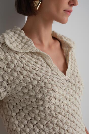 JOIN US Διάτρητη μπλούζα Polo Neck Ecru