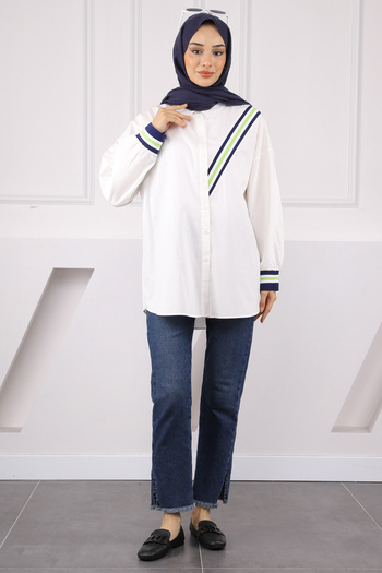 İmajButik Ecru Color Blocked Shirt
