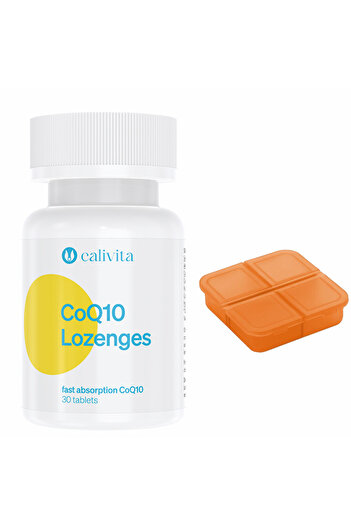 Calivita International CoQ10 Lozenges Dietary Supplement set + Pill box sublingual Coenzyme q10 (30 tablets) - Calivita