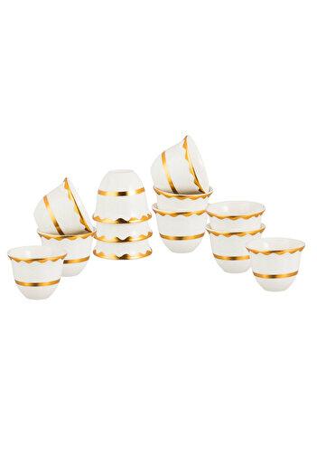 ABAREEK Saudi coffee cup set made of pure white porcelain with a beautiful gold pattern, consisting of 12 pieces