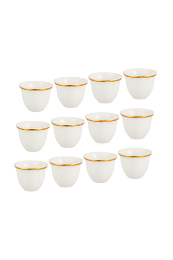 ABAREEK 12-piece Saudi coffee cup set made of pure white porcelain with gold lines
