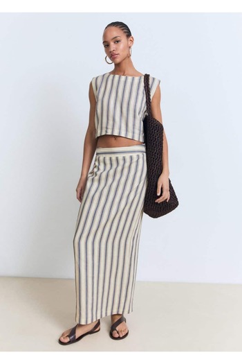 MANGO Woman Striped Linen Blouse