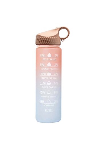 PUFO Graduated water bottle for sports, fitness, training, with straw included, 500 ml, pink/blue