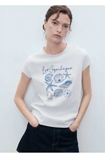 MANGO Woman Tricou din bumbac cu model barca