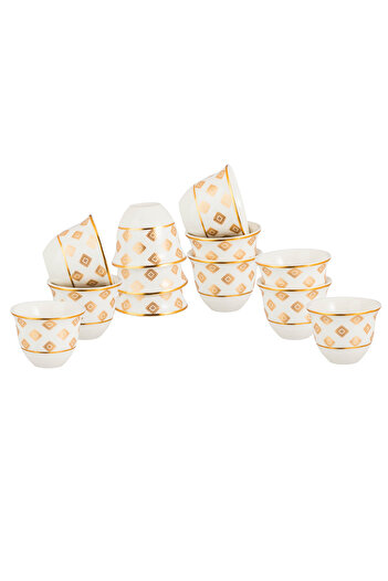 ABAREEK Saudi coffee cup set made of pure white porcelain with a beautiful gold pattern, consisting of 12 pieces
