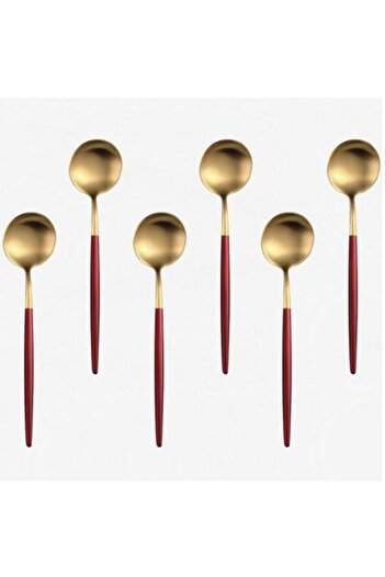PUFO Set of 6 Pufo Luxury spoons for coffee, tea, dessert, stainless steel, 13 cm, gold/red