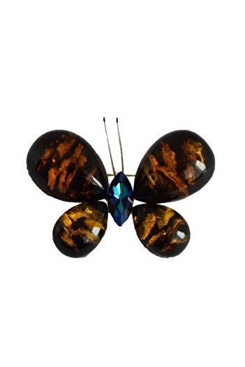 PUFO Elegant women's brooch Pufo Mysterious butterfly, butterfly-shaped, orange/blue