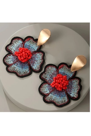 mos&more Red Beaded Flower Embroidered Earrings