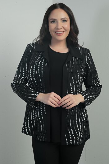 By Saygı Women's Chain Polka Dot Long Sleeve Double Breasted Collar Jacket B.B. Double Team