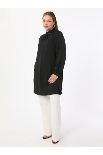 ALİA Large Size Collar Stone Detailed Aerobin Tunic - Black - Alia