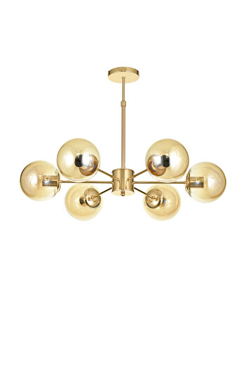 Avizemoda Miya 6 lı Bal Camlı Salon Oturma Odası Modern Sarkıt Avize - (Gold Kaplama)