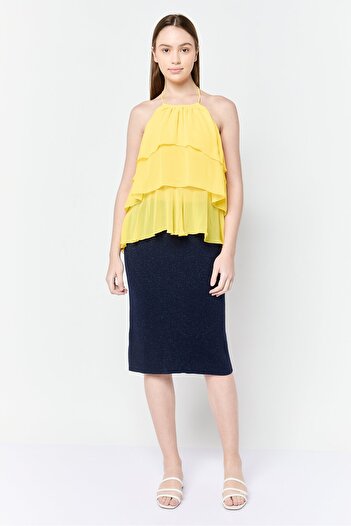 Esprit Women Halter Neck Sleeveless Solid Tank Top, Yellow
