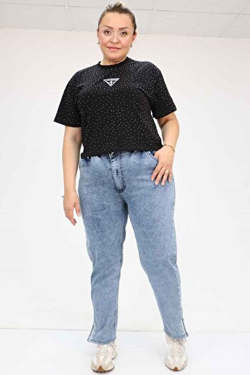 Eslina 49023 Large Size Jeans with Elastic Back Belt - Blue