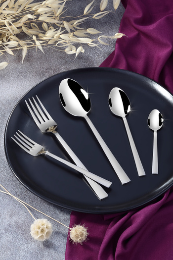 Gökdil Asya Silver 30 Piece Simple Fork & Spoon Set for 6 People