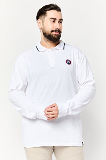 PAUL FRANK Men Regular Fit Graphic Print Long Sleeve Polo Shirt, White