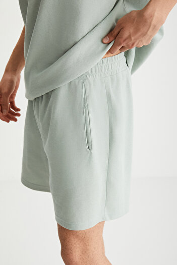 GRIMELANGE RAMADANP012 Pánské 100% bavlněné vafle Mint Green Shorts