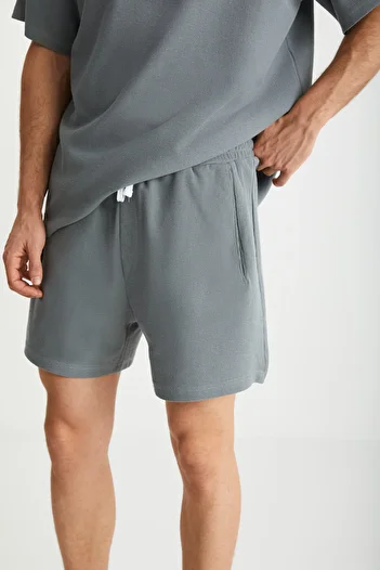 GRIMELANGE RAMADANP012 Men's 100% Cotton waffle Grey Shorts