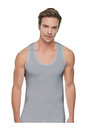 Tutku Gray Men's 100% Ribbed Strap Athlete 1 Piece