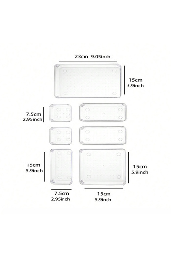 Choice 7Pcs 7 件套 Desk Drawer Organizers Set Plastic Bathroom Storage Makeup Organizer Clear Transparent Sto
