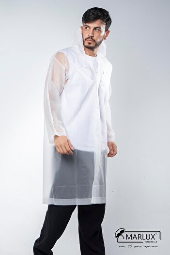 Marlux Women's Men's Raincoat Hooded Snap Fastener Eva White Raincoat M21mrc881r02