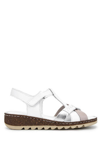 Tamer Tanca Women's Genuine Leather White Flat Sandals
