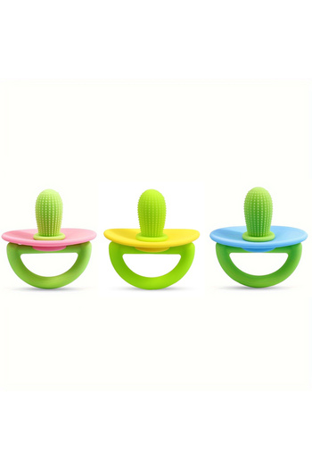 Choice 3pcs-Colour mixture Silicone Teether Ring, Pacifier Type Teething Tool, Soft Molar Stick with Massag