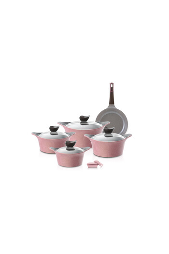 NEOFLAM Eni Granite Cookware Set With Glass Cover, 9 Pieces, Pink