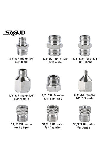 Choice SD-5160 SAUGD 9PCS/Set Airbrush Adaptor Fitting Accessories Replacement Kit Coupling Connector Tool