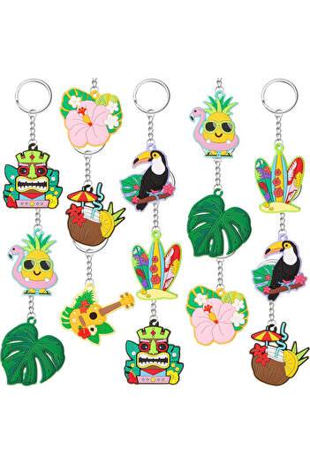 Choice Multicolor 24pcs 24 Hawaiian Keychains Summer Flamingo Pineapple Tropical Surfboard Keychains Aloha