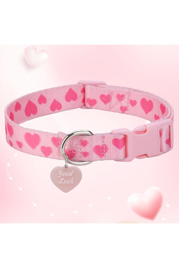 Choice M pink CP613--love printed pet dog & cat collar, high density printed ribbon and exquisite pendant,
