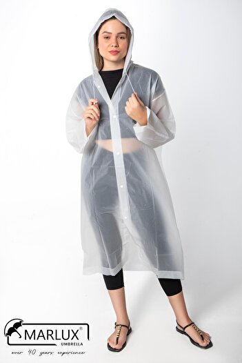 Marlux Women's Men's Raincoat Hooded Snap Fastener Eva White Raincoat M21mrc881r02
