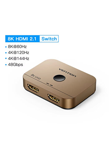 Choice 8K HDMl 2.1 Gold Vention HDMI Switcher 8K Bi-Direction 2.1 HDMI Switch 1x2/2x1 Adapter 2 in 1 Out Co