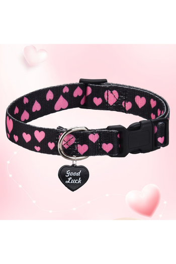 Choice S black CP613--love printed pet dog & cat collar, high density printed ribbon and exquisite pendant,