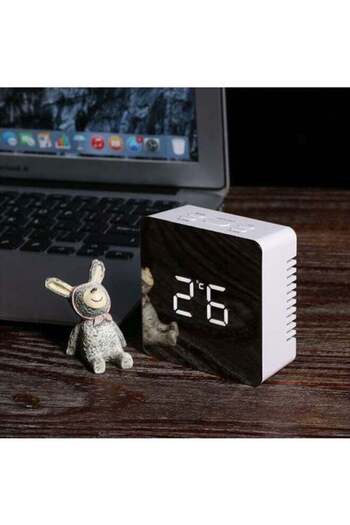 COOYA LED Mirror Desktop Alarm Clock, Square, Five Function Keys, 12 Hours/24 Hours, With Temperature